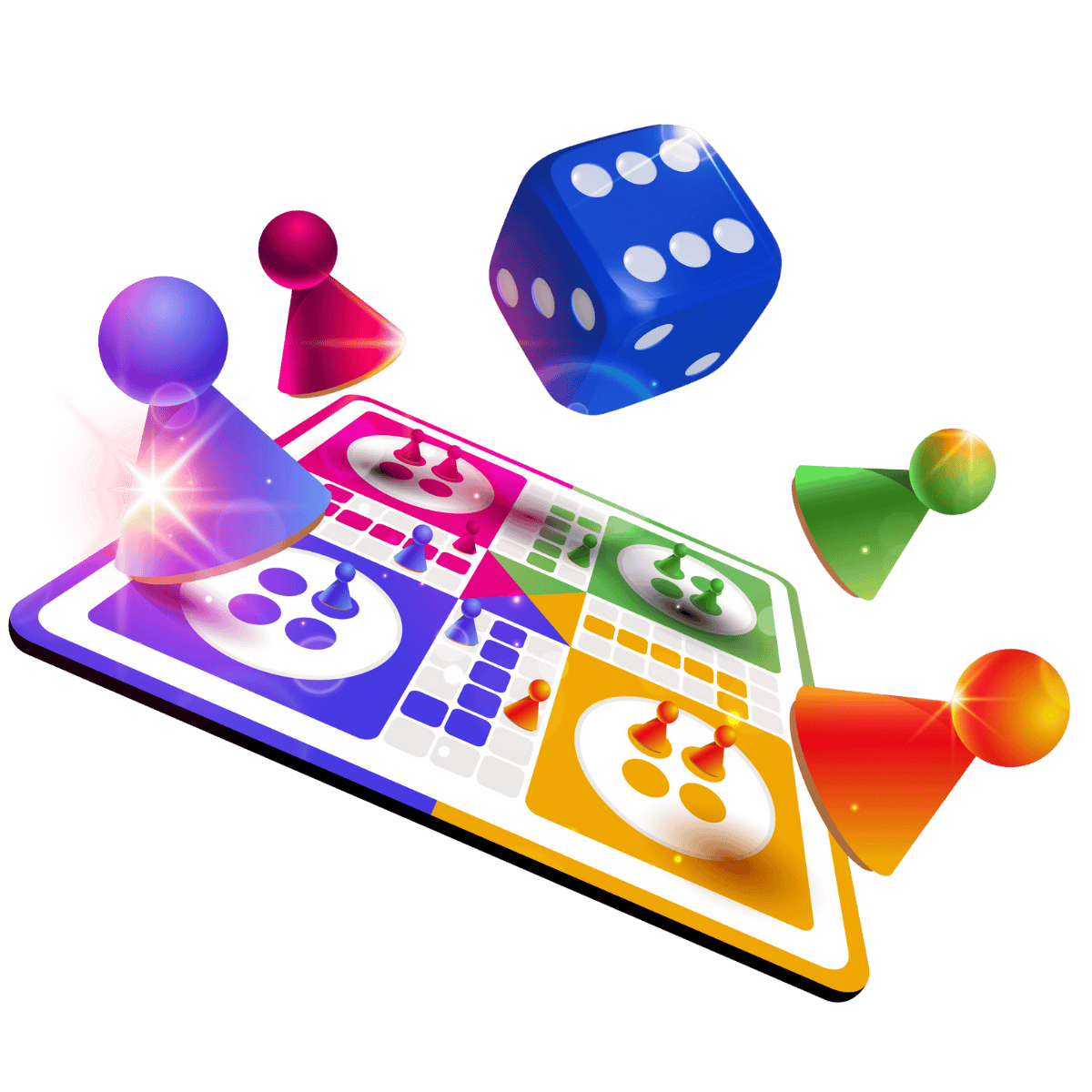 gioco da tavolo 3d con pedine e dado